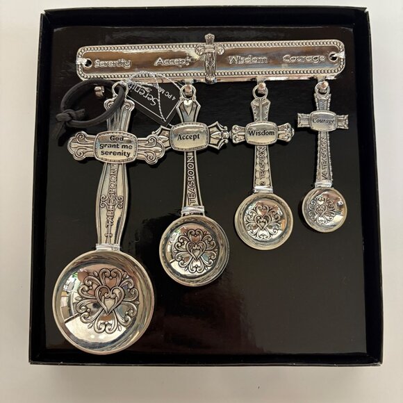 Serenity Prayer 4 Pc Measuring Spoon Set and Rack Functional Religious Gift NEW - Picture 1 of 6